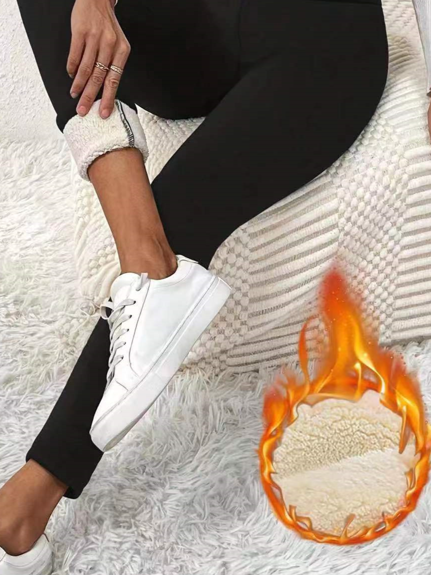 Pantalons De Yoga Décontracté Plain Hiver Naturel à Haute Élasticité Serré Pantalon coupe slim Collant en Toison pour Femmes