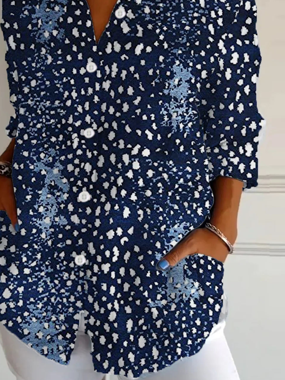 Chemises Décontracté Ethnique Printemps / Automne Polyester Aucune élasticité Quotidien Droit Col de Chemise T.-N.-L. pour Femmes
