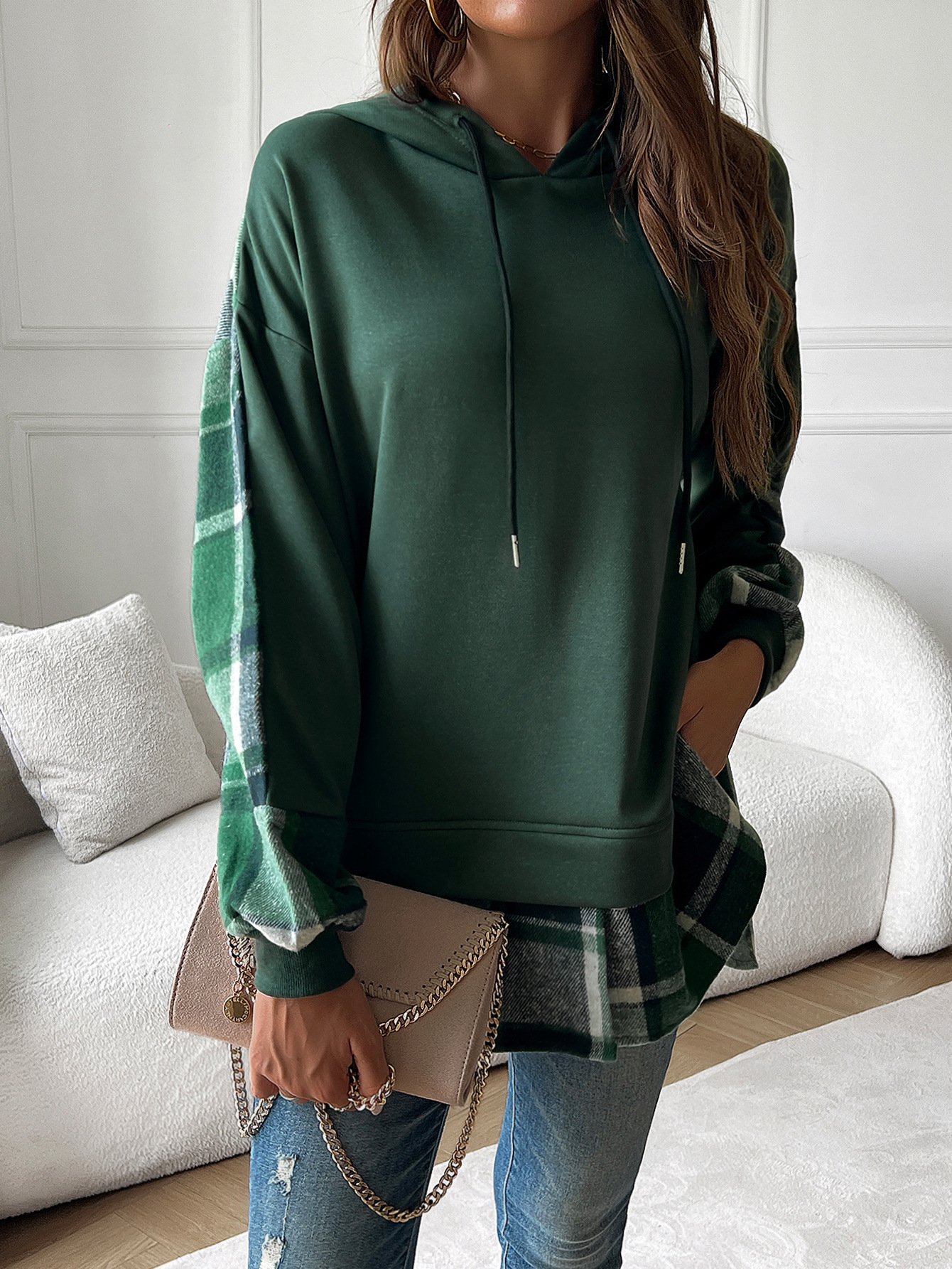 Sweat-shirts Décontracté Printemps / Automne Plaid Polyester Quotidien Ample Régulier Droit Régulier pour Femmes