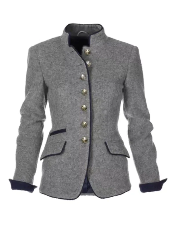 Faux Col Manches Longues Régulier Plain Blouson pour Femmes