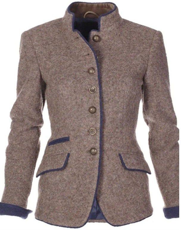 Faux Col Manches Longues Régulier Plain Blouson pour Femmes