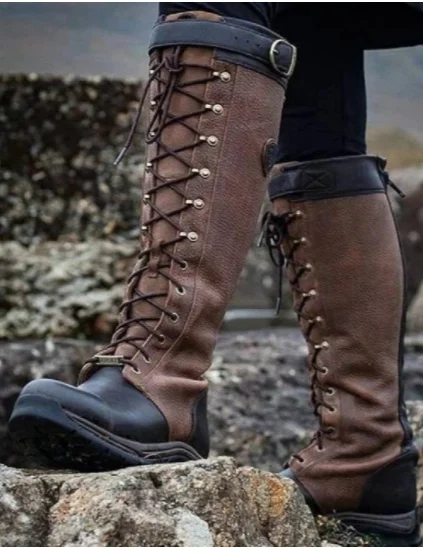 Bottes d'Extérieur Femmes Ethnique Plain Automne Zip Imperméable Vacances Bottes de Combat Cuir Talon de Bloc