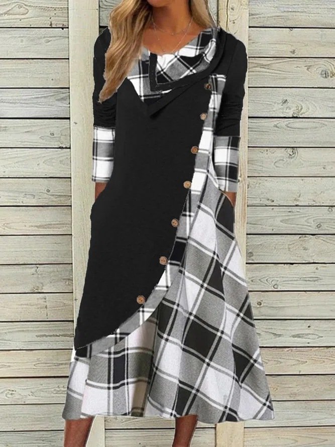 Femmes Plaid Couleur 1 Confortable Robe Maxi Décontracté