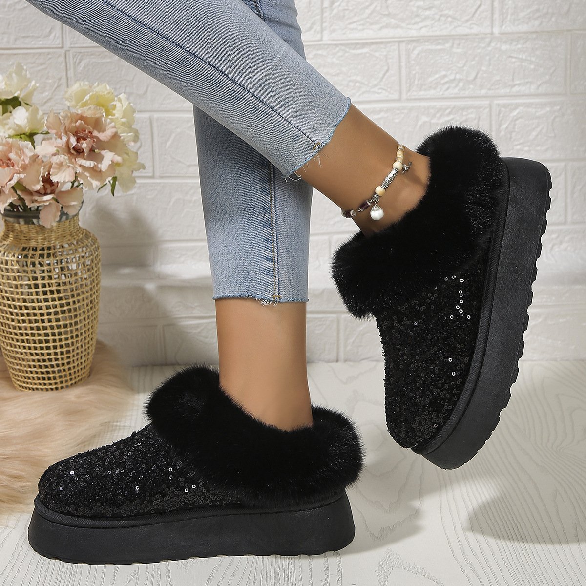 Rembourré de Coton Bottes Décontracté Plain Hiver Quotidien Bottes de Neige à Talon Plat PU Caoutchouc à Enfiler pour Femmes
