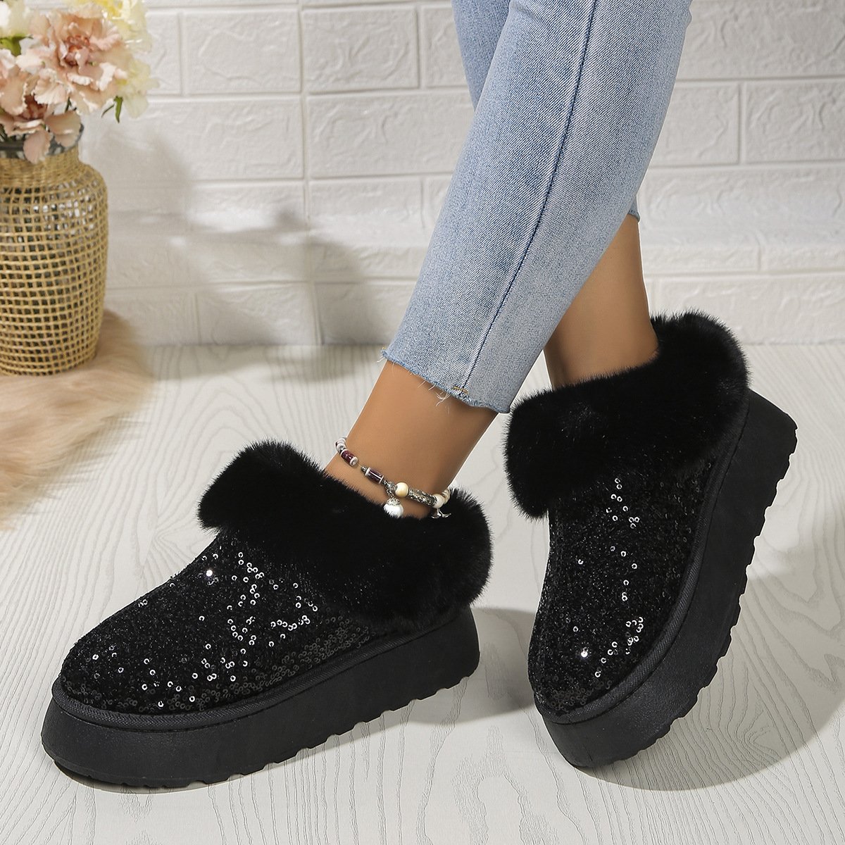 Rembourré de Coton Bottes Décontracté Plain Hiver Quotidien Bottes de Neige à Talon Plat PU Caoutchouc à Enfiler pour Femmes