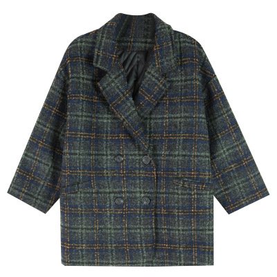 Col Châle Manches Longues Régulier Plaid Veste de tweed Manteau pour Femmes