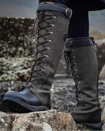 Bottes d'Extérieur Femmes Ethnique Plain Automne Zip Imperméable Vacances Bottes de Combat Cuir Talon de Bloc