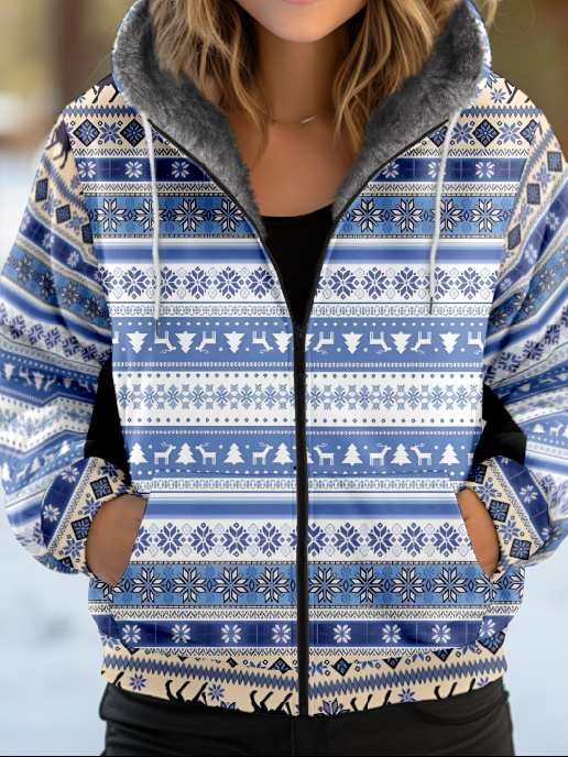 Sweat-shirt à Capuche Manches Longues Épaissi Ethnique Blouson pour Femmes