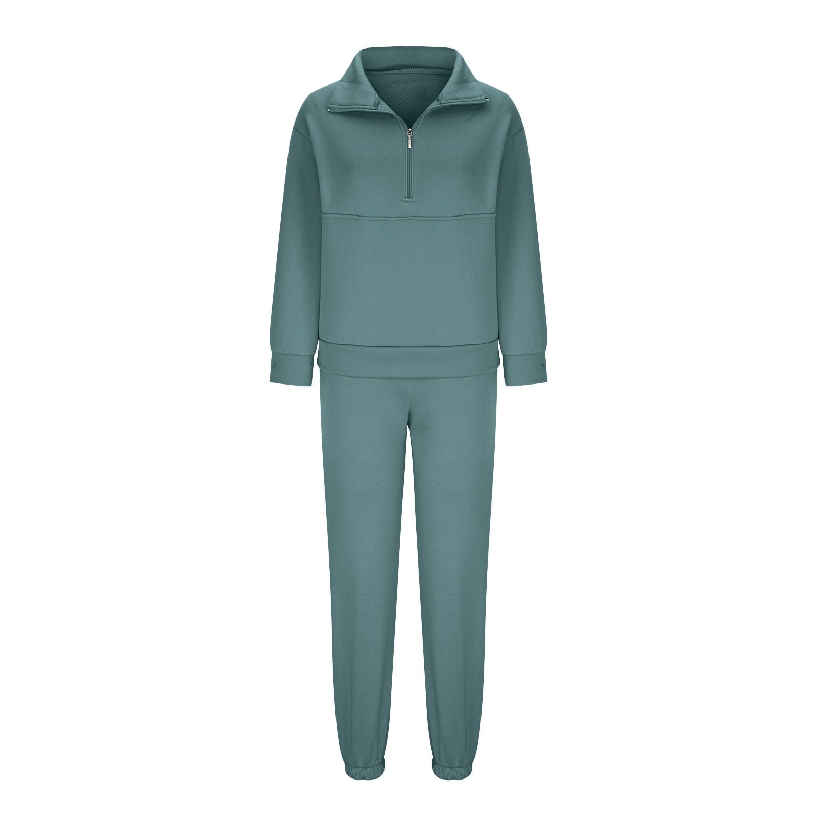 Deux Pièces Ensembles Femmes Décontracté Plain Printemps / Automne Polyester Zip Naturel Micro-élasticité Régulier Col mi-ouvert