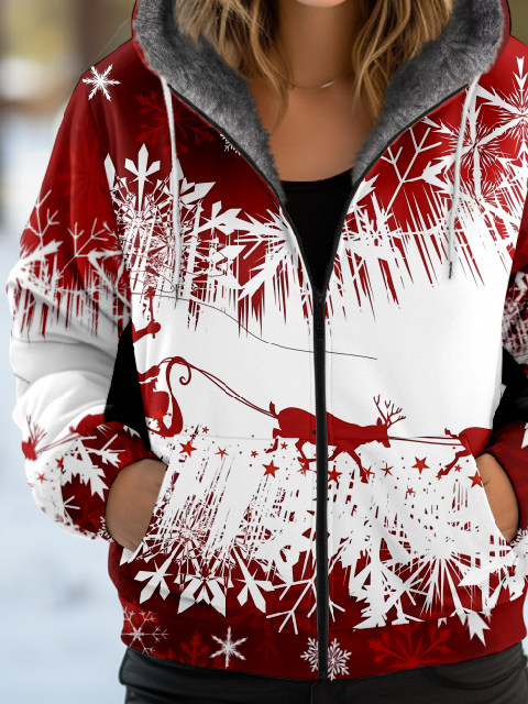 Sweat-shirt à Capuche Manches Longues Épaissi Noël Blouson pour Femmes