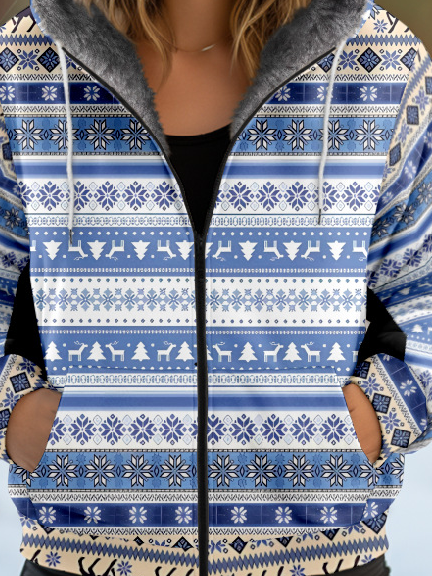 Sweat-shirt à Capuche Manches Longues Épaissi Ethnique Blouson pour Femmes