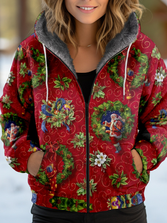 Sweat-shirt à Capuche Manches Longues Épaissi Noël Blouson pour Femmes