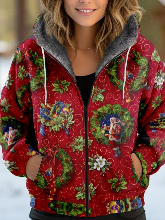 Sweat-shirt à Capuche Manches Longues Épaissi Noël Blouson pour Femmes