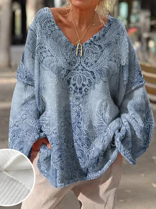 Pulls Géométrique Décontracté Printemps / Automne Col V Micro-élasticité Quotidien Manches Longues Fil/fil de laine Régulier pour Femmes