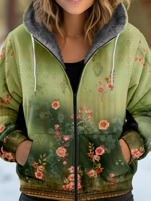 Sweat-shirt à Capuche Manches Longues Épaissi Ethnique Blouson pour Femmes