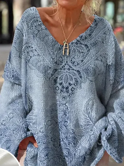 Pulls Géométrique Décontracté Printemps / Automne Col V Micro-élasticité Quotidien Manches Longues Fil/fil de laine Régulier pour Femmes