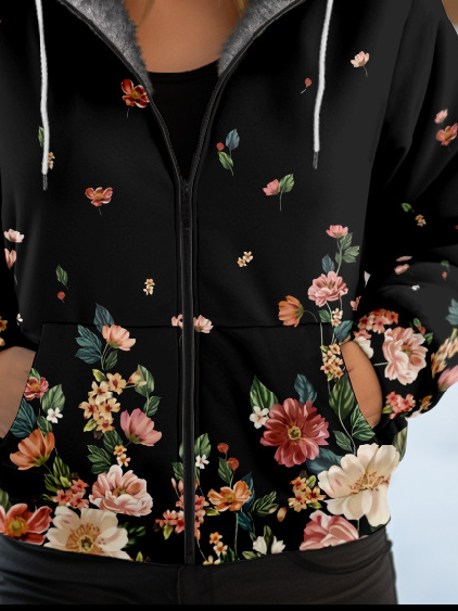 Sweat-shirt à Capuche Manches Longues Épaissi Géométrique Blouson pour Femmes