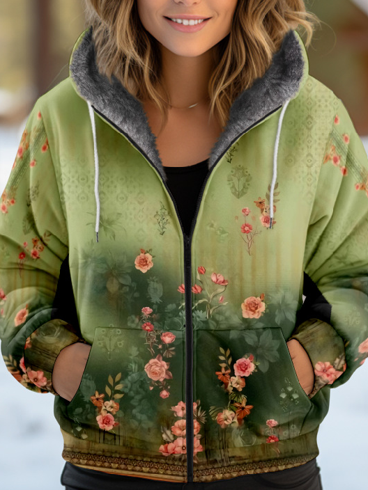 Sweat-shirt à Capuche Manches Longues Épaissi Ethnique Blouson pour Femmes