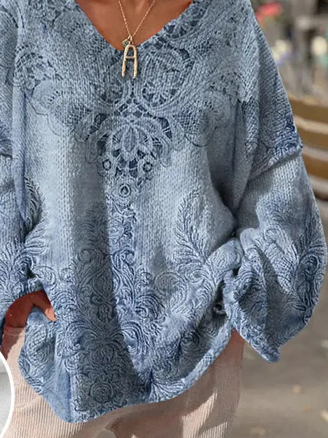 Pulls Géométrique Décontracté Printemps / Automne Col V Micro-élasticité Quotidien Manches Longues Fil/fil de laine Régulier pour Femmes