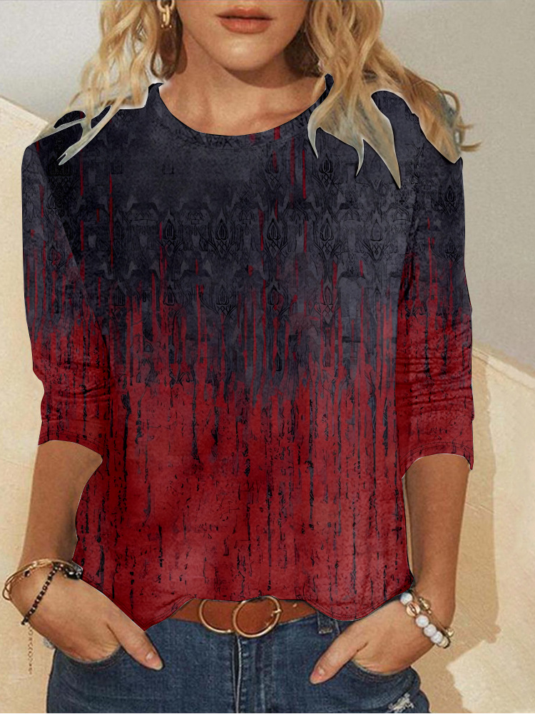 T-shirts Décontracté Ethnique Printemps / Automne Micro-élasticité Quotidien Ample Jersey Noël Manches Longues pour Femmes