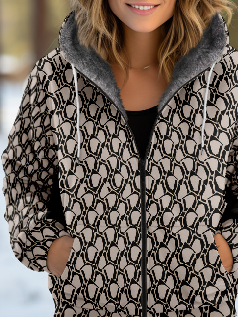 Sweat-shirt à Capuche Manches Longues Épaissi Abstrait Blouson pour Femmes