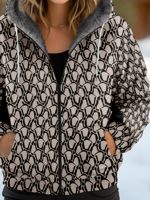 Sweat-shirt à Capuche Manches Longues Épaissi Abstrait Blouson pour Femmes