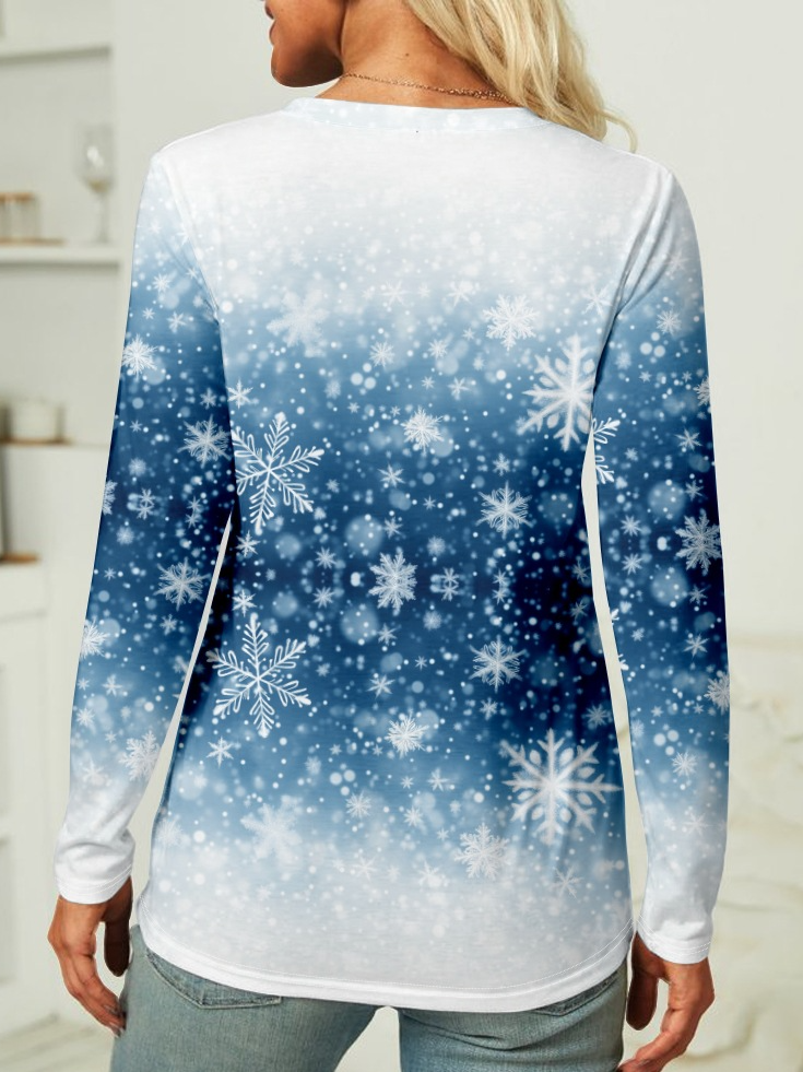 Chemisiers1 Décontracté Flocon de Neige Printemps / Automne Micro-élasticité Quotidien Coupe Régulière Manches Longues Régulier Droit pour Femmes