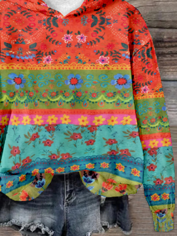 Sweat-shirts Décontracté Floral Printemps / Automne Sweat-shirt à Capuche Micro-élasticité Quotidien Ample Régulier Régulier pour Femmes