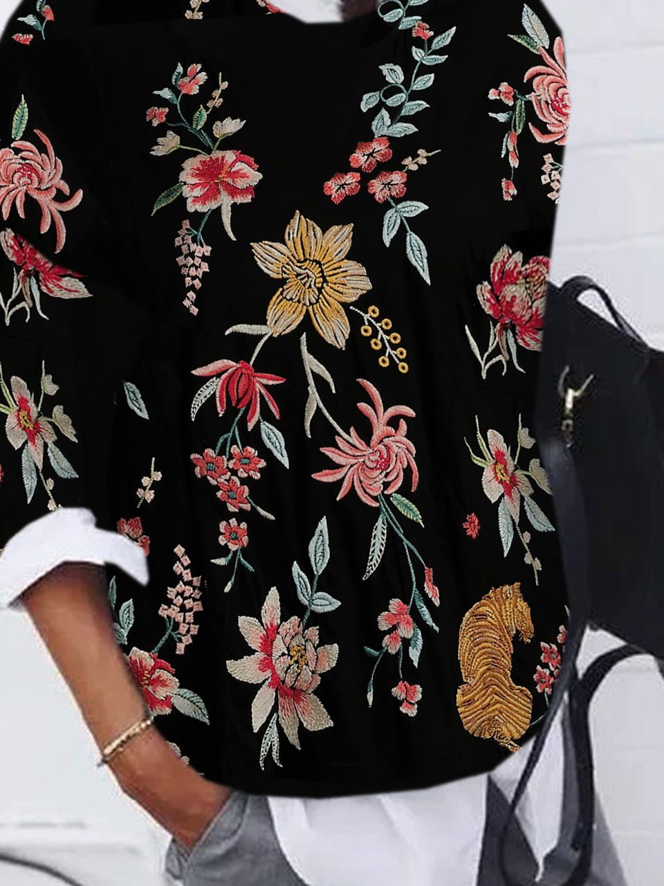 Sweat-shirts Femmes Décontracté Floral Printemps / Automne Polyester Zip Ample Col Rond Régulier Régulier