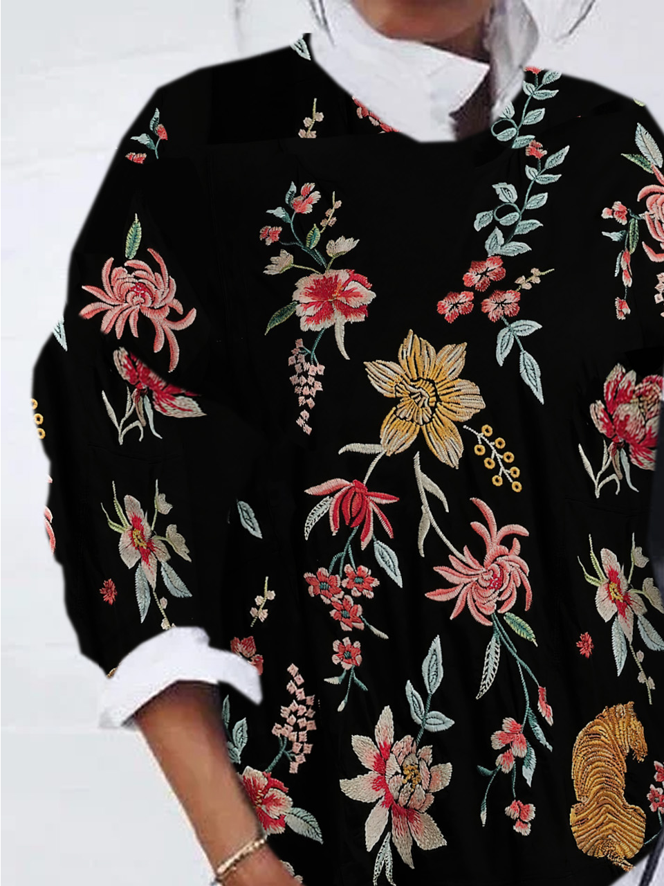 Sweat-shirts Femmes Décontracté Floral Printemps / Automne Polyester Zip Ample Col Rond Régulier Régulier