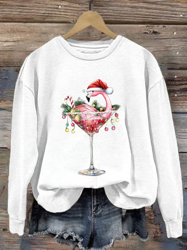 Sweat-shirts Décontracté Printemps / Automne Verre à Vin de Noël Polyester Naturel Quotidien Ample Manches Longues Col Rond pour Femmes