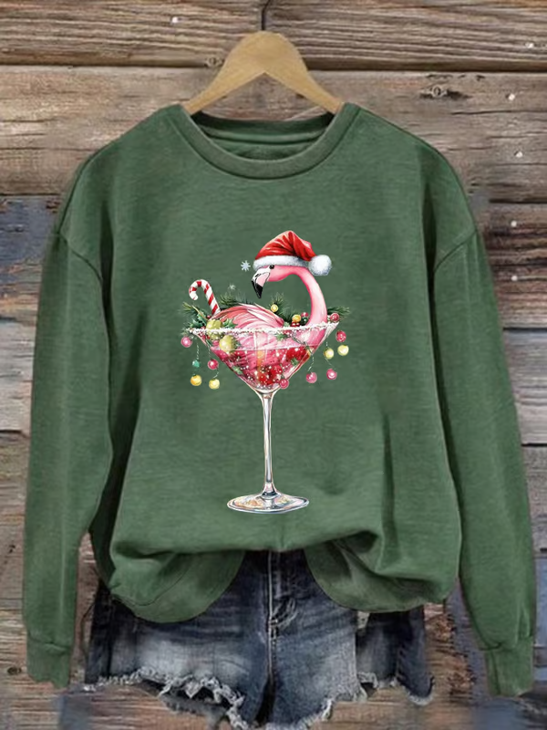 Sweat-shirts Décontracté Printemps / Automne Verre à Vin de Noël Polyester Naturel Quotidien Ample Manches Longues Col Rond pour Femmes