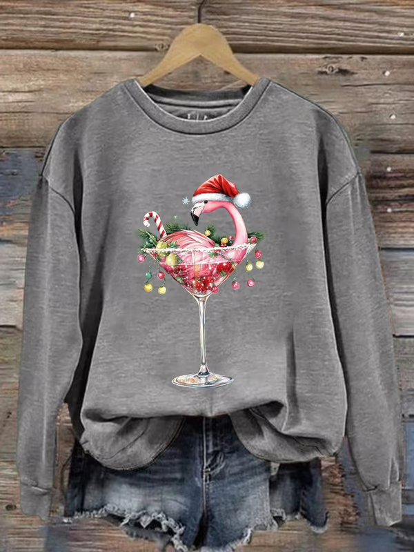 Sweat-shirts Décontracté Printemps / Automne Verre à Vin de Noël Polyester Naturel Quotidien Ample Manches Longues Col Rond pour Femmes