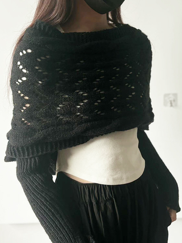 Pulls Boho Plain Printemps / Automne Acrylique Micro-élasticité Coupe Régulière Manches Longues O-Ligne À Épaules Dénudées pour Femmes