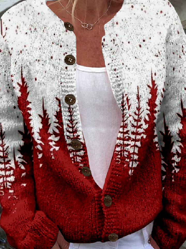 Cardigans Femmes Rétro Printemps / Automne Sapin de Noël Tricoté Micro-élasticité Ample Manches Longues Régulier Droit