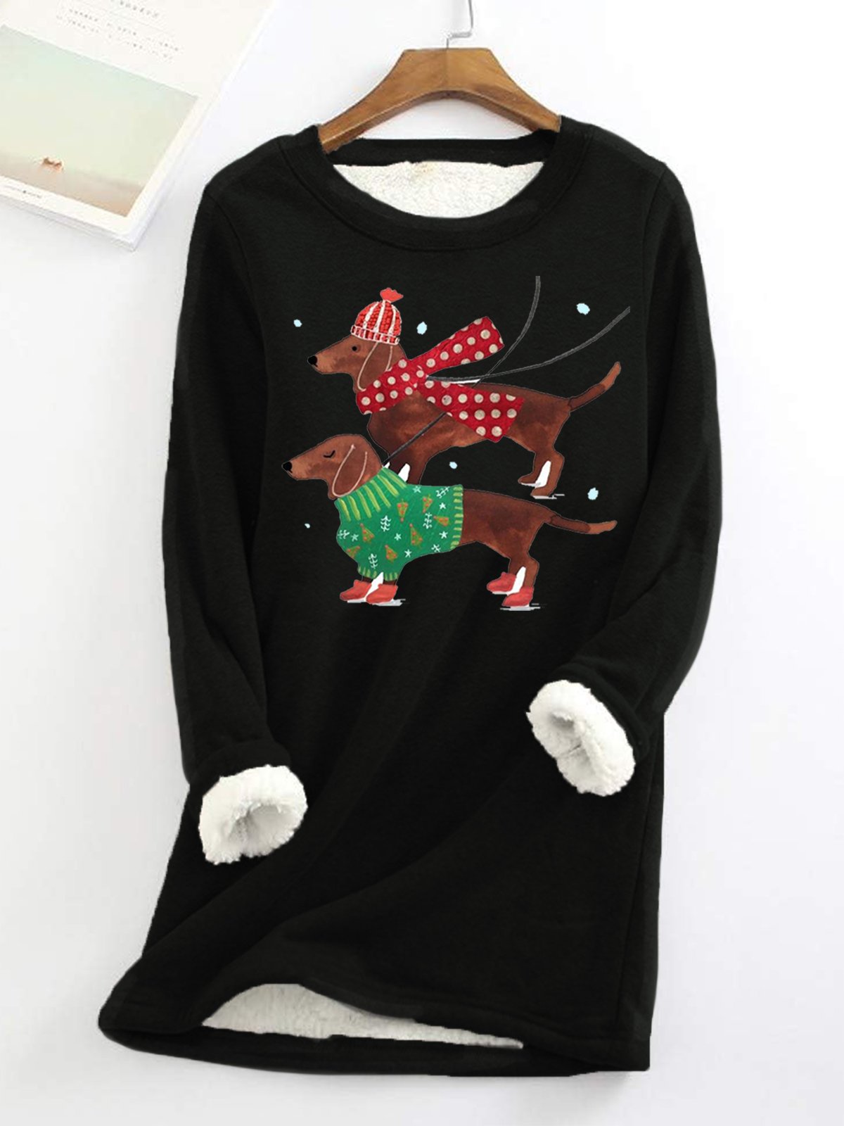 Sweat-shirts Décontracté Hiver Noël Polyester Aucune élasticité Ample Col Rond Mi-long en Toison pour Femmes