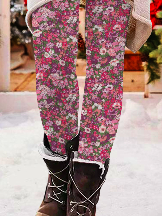 Pantalons De Yoga Femmes Décontracté Floral Toutes Les Saisons Quotidien Noël Long Legging Droit Régulier