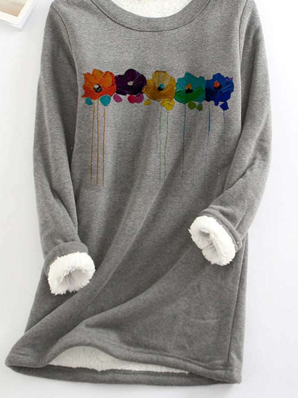 Sweat-shirts Décontracté Floral Hiver Naturel Aucune élasticité Quotidien Ample Mi-long en Toison pour Femmes