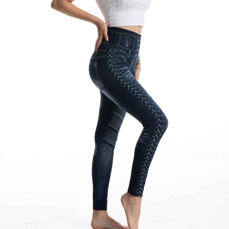 Pantalons De Yoga Femmes Décontracté Toutes Les Saisons Imprimé graphique en faux denim Polyester Quotidien Pantalon à la cheville Pantalon coupe slim Droit Régulier