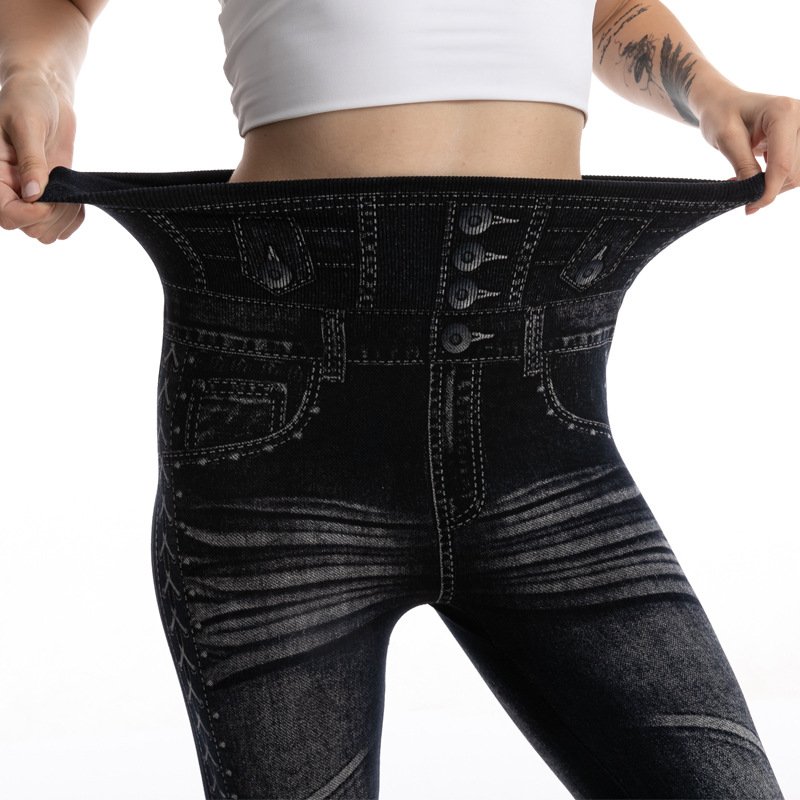 Pantalons De Yoga Femmes Décontracté Toutes Les Saisons Imprimé graphique en faux denim Polyester Quotidien Pantalon à la cheville Pantalon coupe slim Droit Régulier