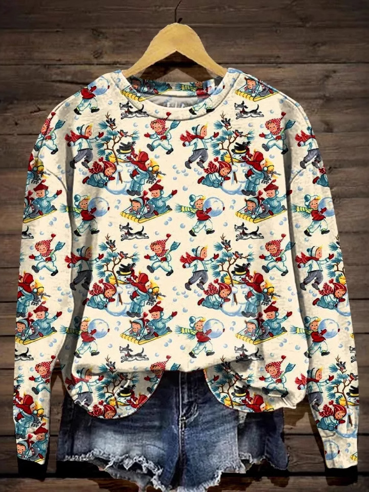 Sweat-shirts Décontracté Noël Printemps / Automne Polyester Zip Micro-élasticité Quotidien Ample Manches Longues pour Femmes