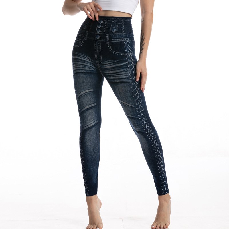 Pantalons De Yoga Femmes Décontracté Toutes Les Saisons Imprimé graphique en faux denim Polyester Quotidien Pantalon à la cheville Pantalon coupe slim Droit Régulier