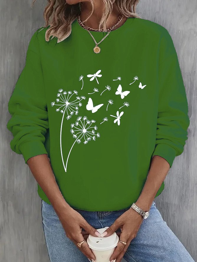 Sweat-shirts Femmes Décontracté Printemps / Automne Pissenlit Coton Micro-élasticité Ample Manches Longues Régulier Régulier