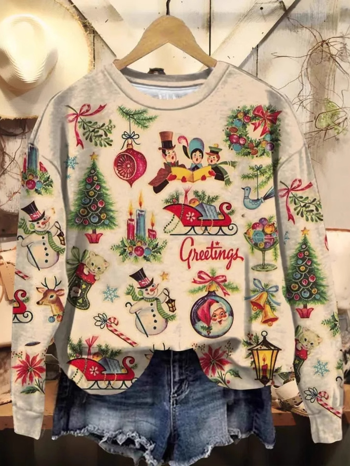 Sweat-shirts Décontracté Noël Printemps / Automne Polyester Zip Micro-élasticité Quotidien Ample Manches Longues pour Femmes