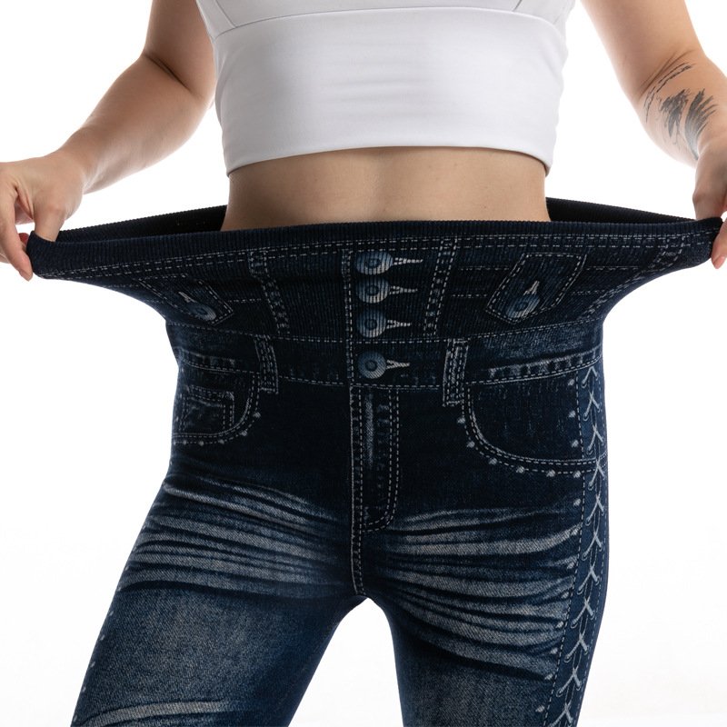 Pantalons De Yoga Femmes Décontracté Toutes Les Saisons Imprimé graphique en faux denim Polyester Quotidien Pantalon à la cheville Pantalon coupe slim Droit Régulier