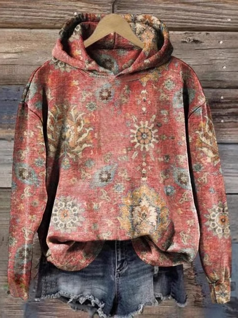 Sweat-shirts Femmes Décontracté Ethnique Printemps / Automne Polyester Sweat-shirt à Capuche Micro-élasticité Ample Manches Longues Régulier