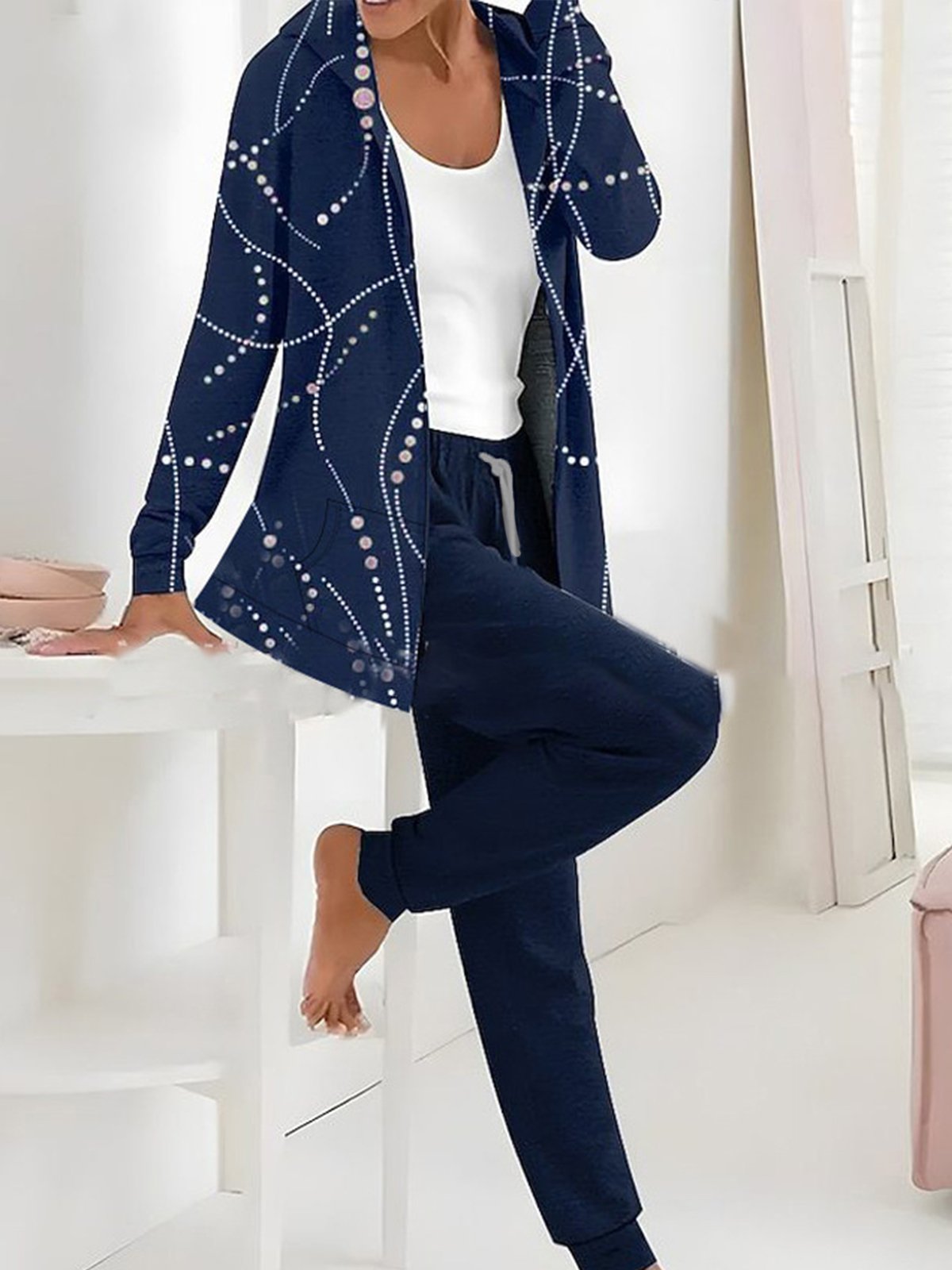 Deux Pièces Ensembles Femmes Géométrique Décontracté Printemps / Automne Sweat-shirt à Capuche Naturel Ample Jersey Manches Longues Régulier