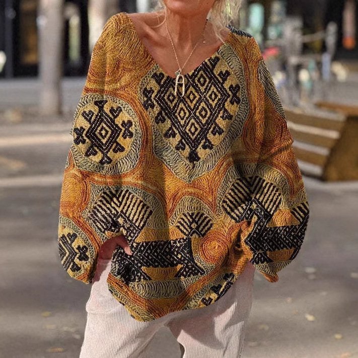 Sweat-shirts Décontracté Ethnique Printemps / Automne Polyester Noël Manches Longues Mi-long Droit Régulier pour Femmes