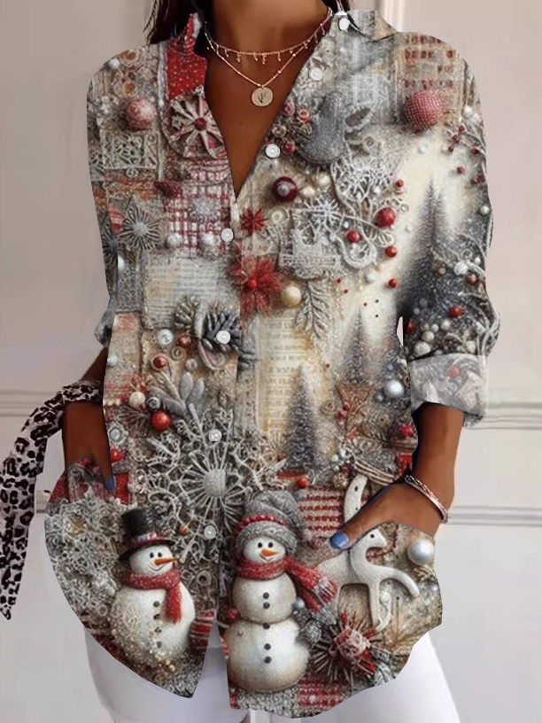 Chemises Femmes Floral Décontracté Printemps / Automne Polyester Ample Manches Longues Régulier Régulier Col de Chemise