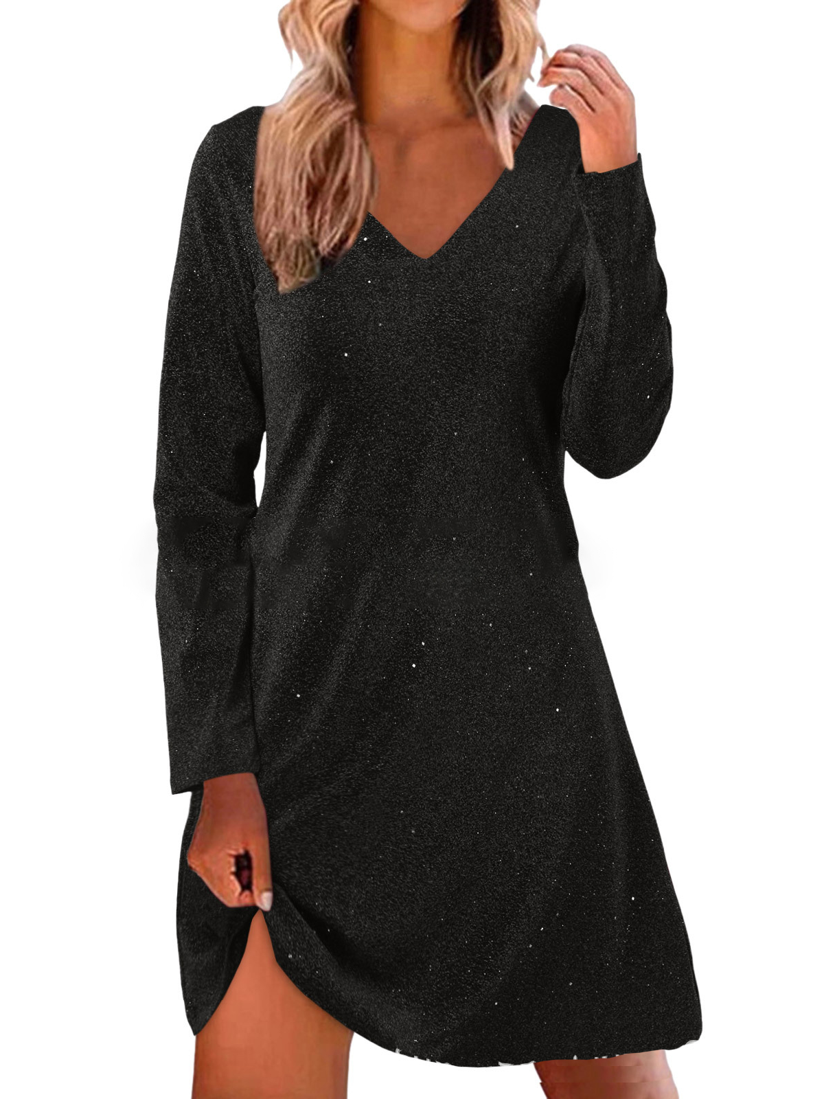 Femmes Plain Argent Col V Confortable Robe Mi-Longue Décontracté